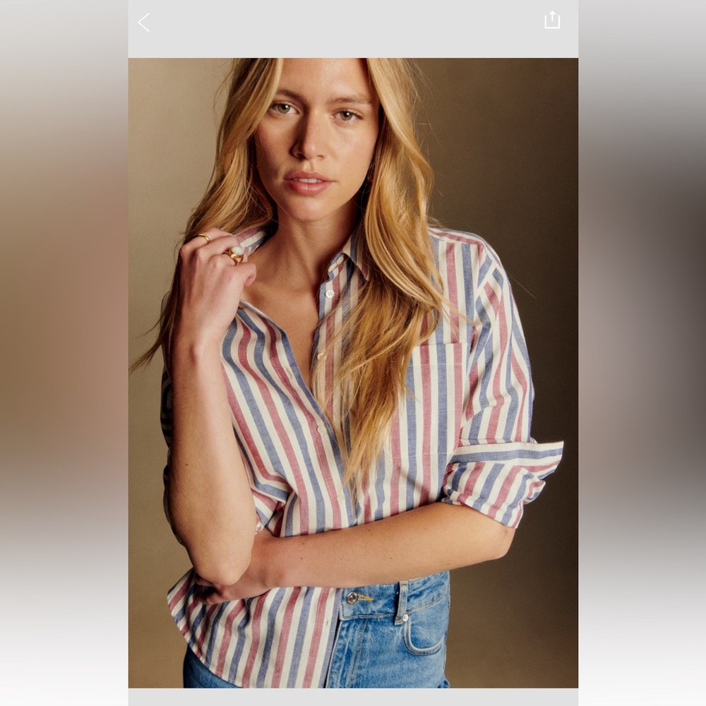 Sézane Max blue/burg stripe button down shirt